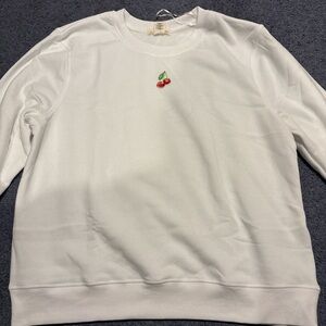 White Sweatshirt with Cherry Embroidery